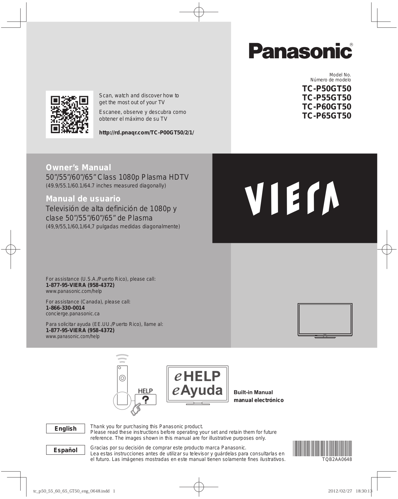 Panasonic tc-p60gt50 Operation Manual