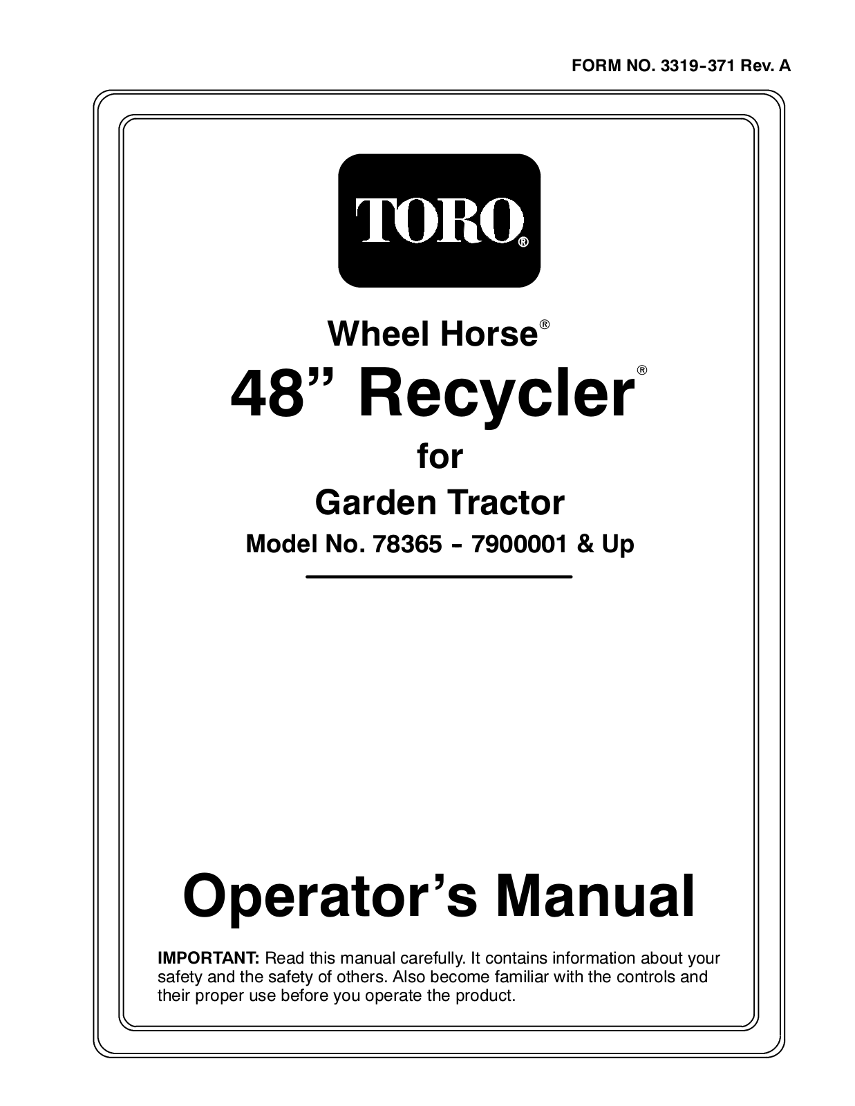 Toro 78365 Operator's Manual