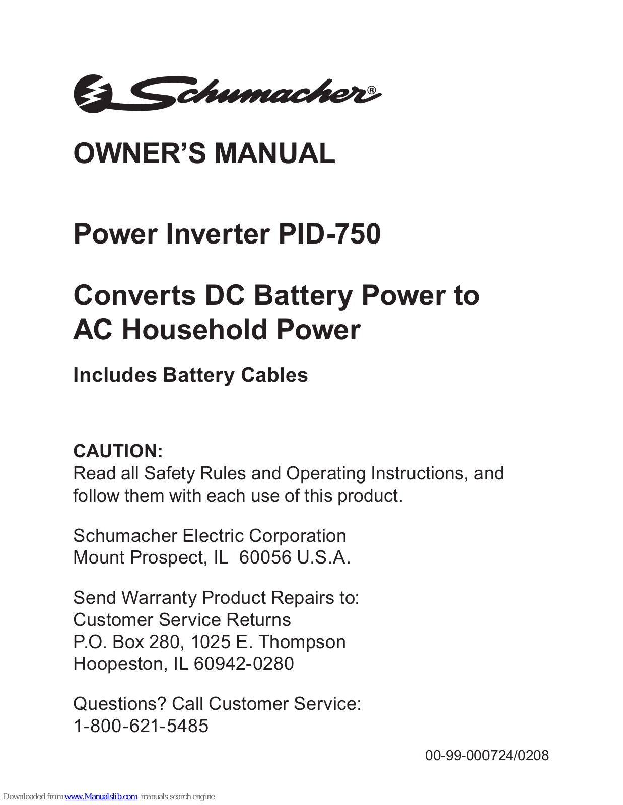 Schumacher PID-750,PID-750 Owner's Manual