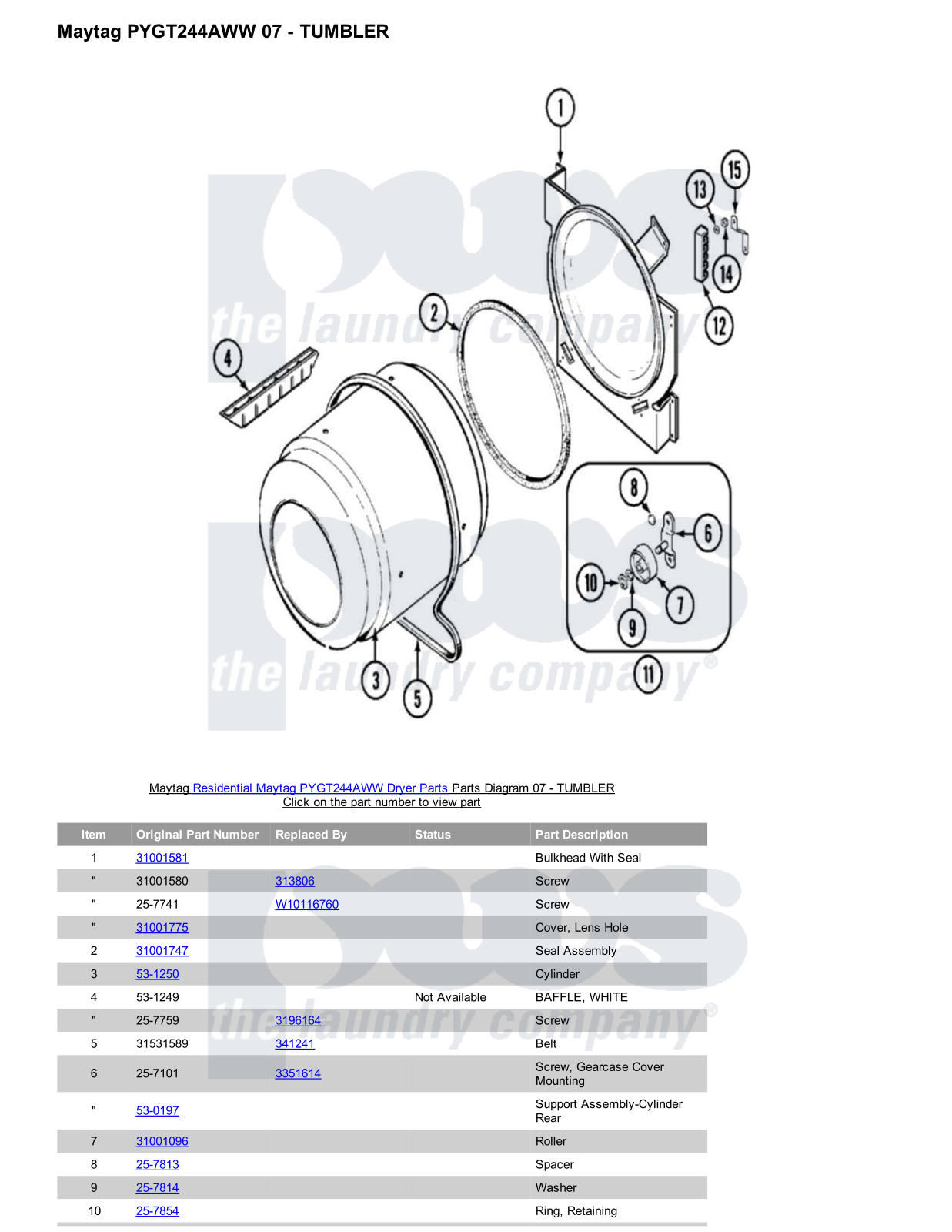 Maytag PYGT244AWW Parts Diagram