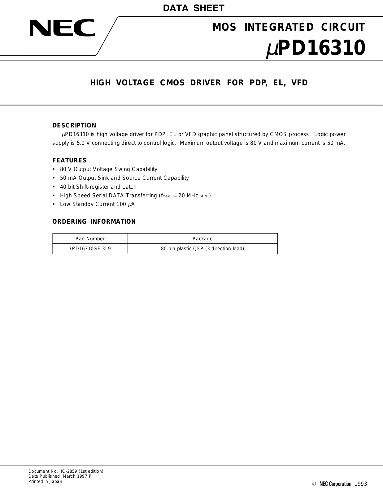 NEC UPD16310GF-3L9 Datasheet