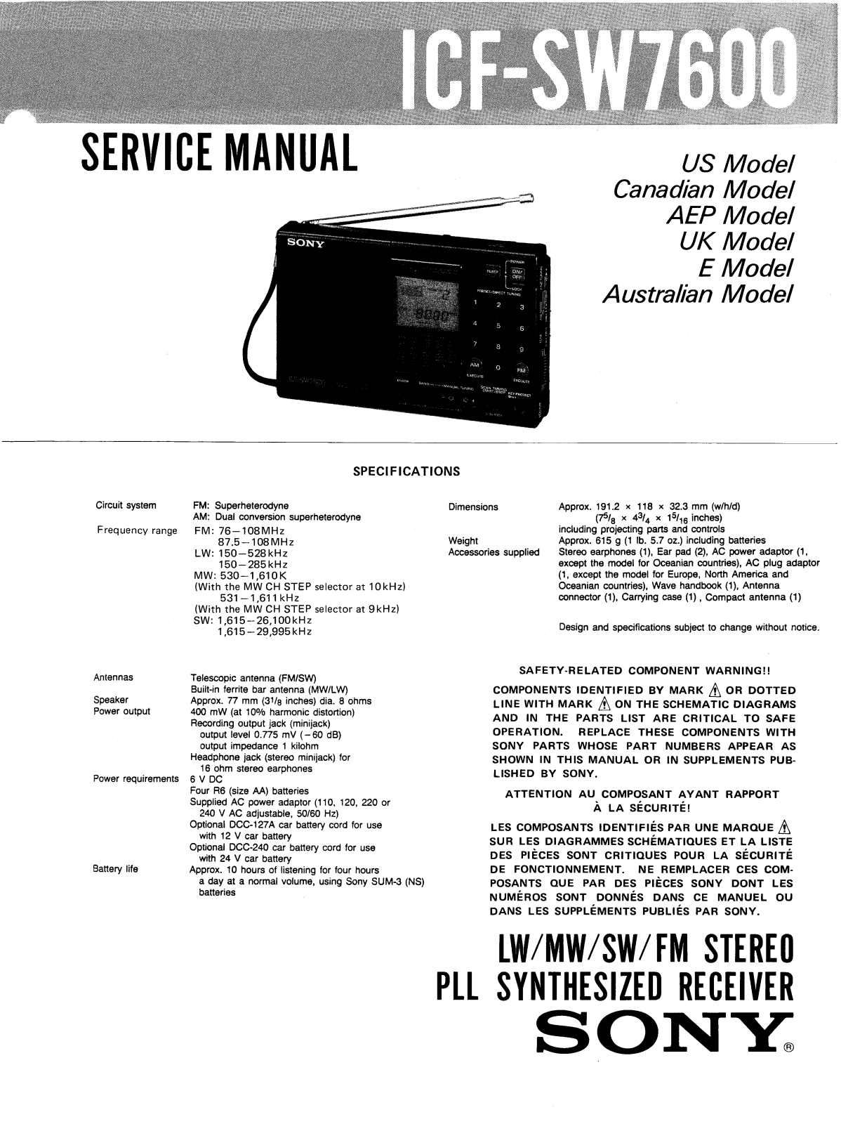 Sony ICFSW-7600 Service manual