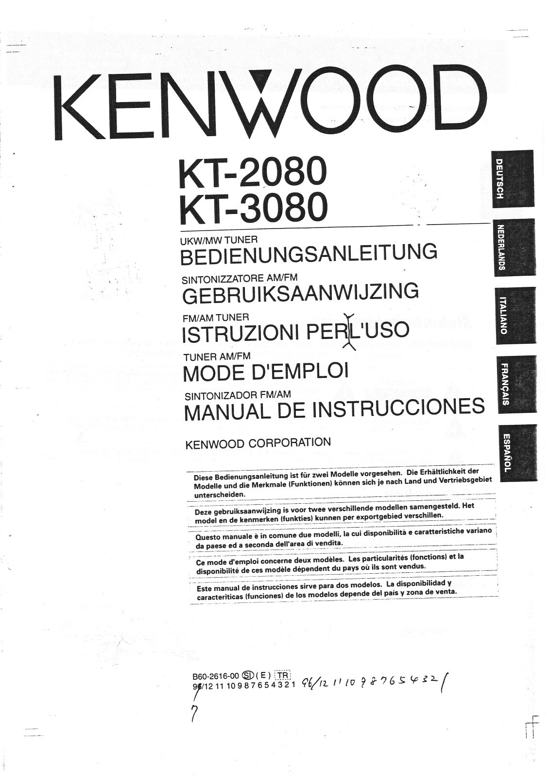 Kenwood KT-3080, KT-2080 Manual