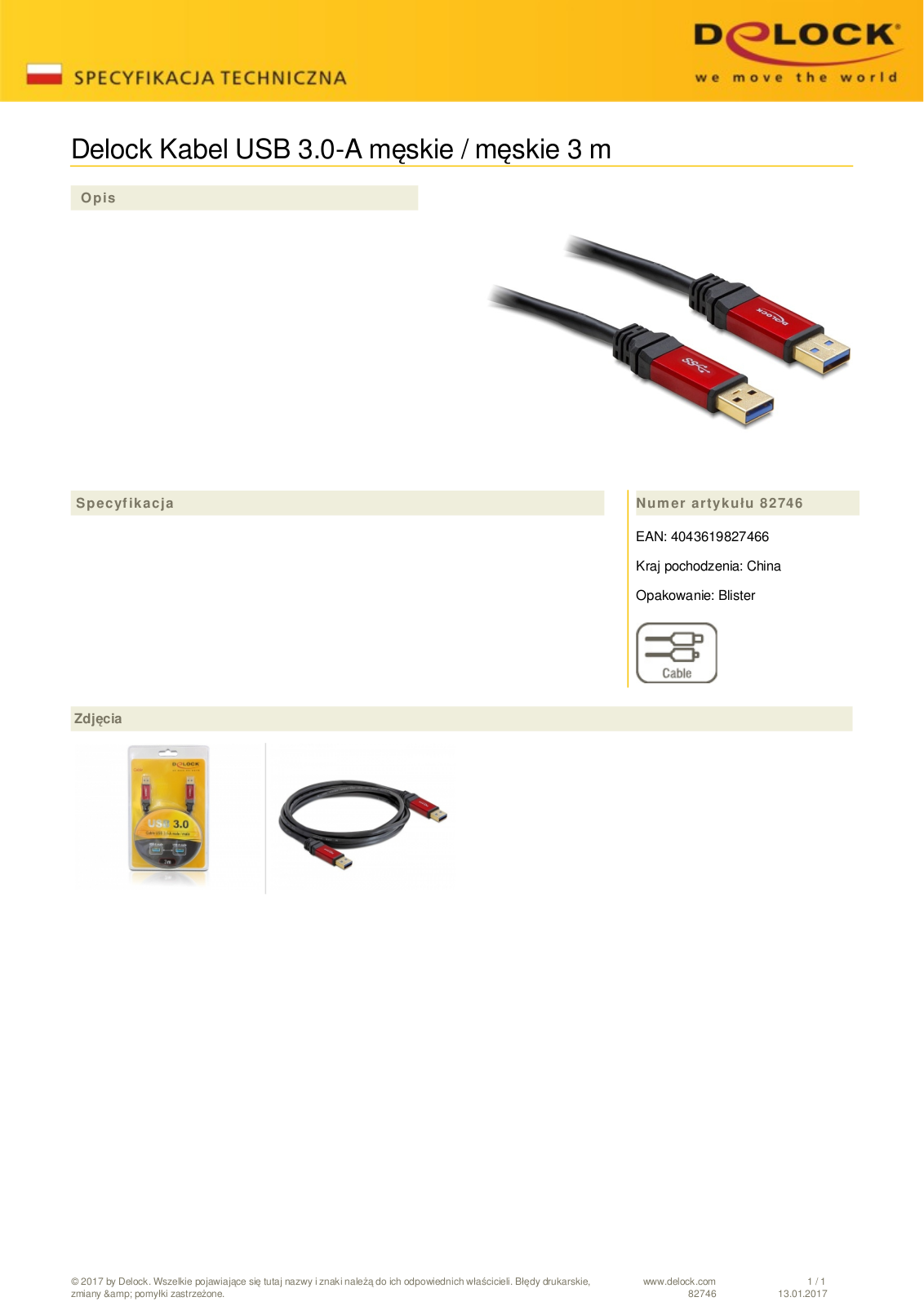 DeLOCK Premium USB-A 3.0 to USB-A 3.0 cable, 3m User Manual