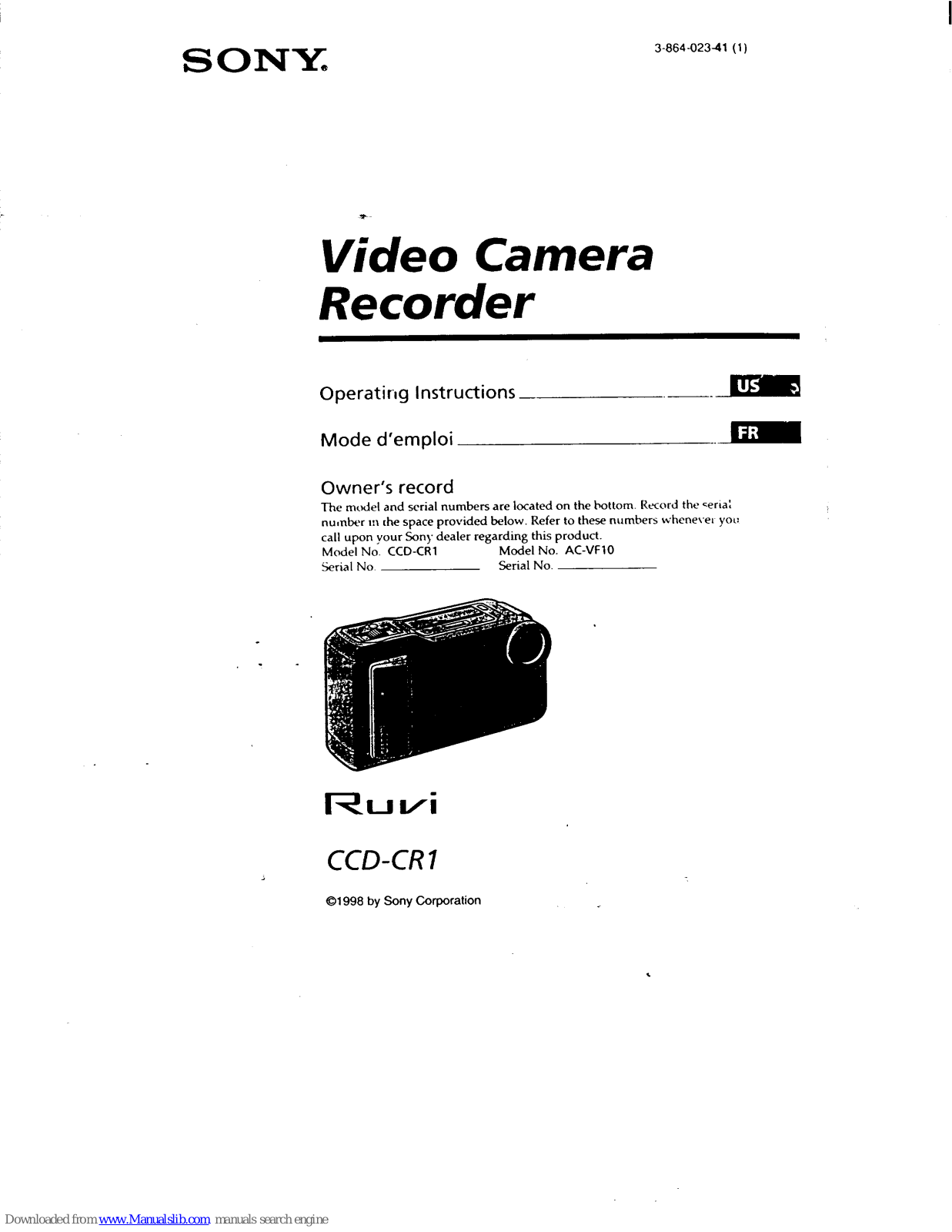 Sony CCD-CR1 Operating Instructions (primary manual), Ruvi CCD-CR1 Operating Instructions Manual