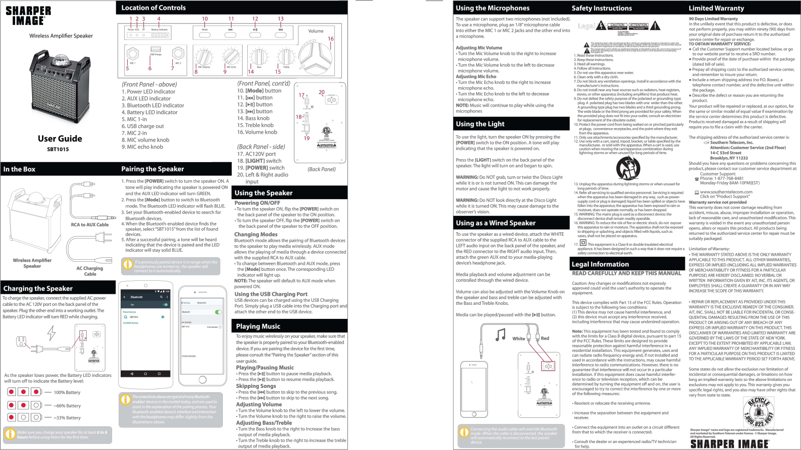 Sharper image SBT1015 User Manual