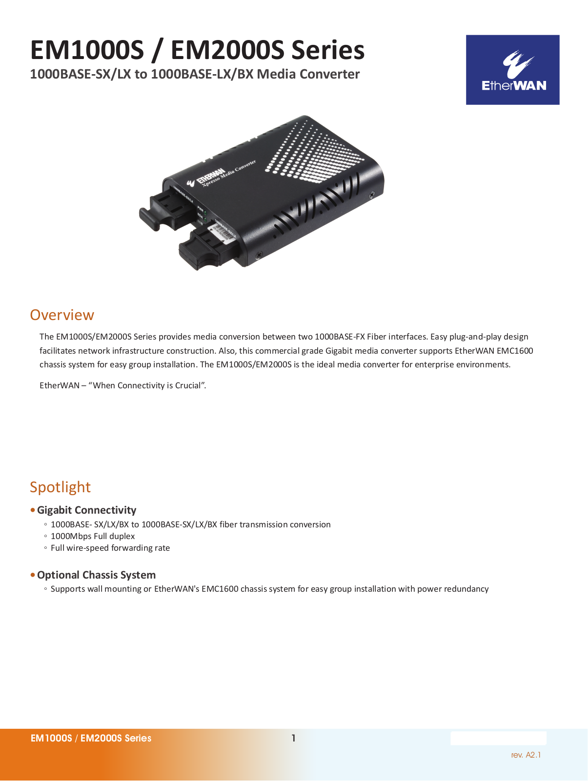 EtherWan EM1000S Series, EM2000S Series Data Sheet