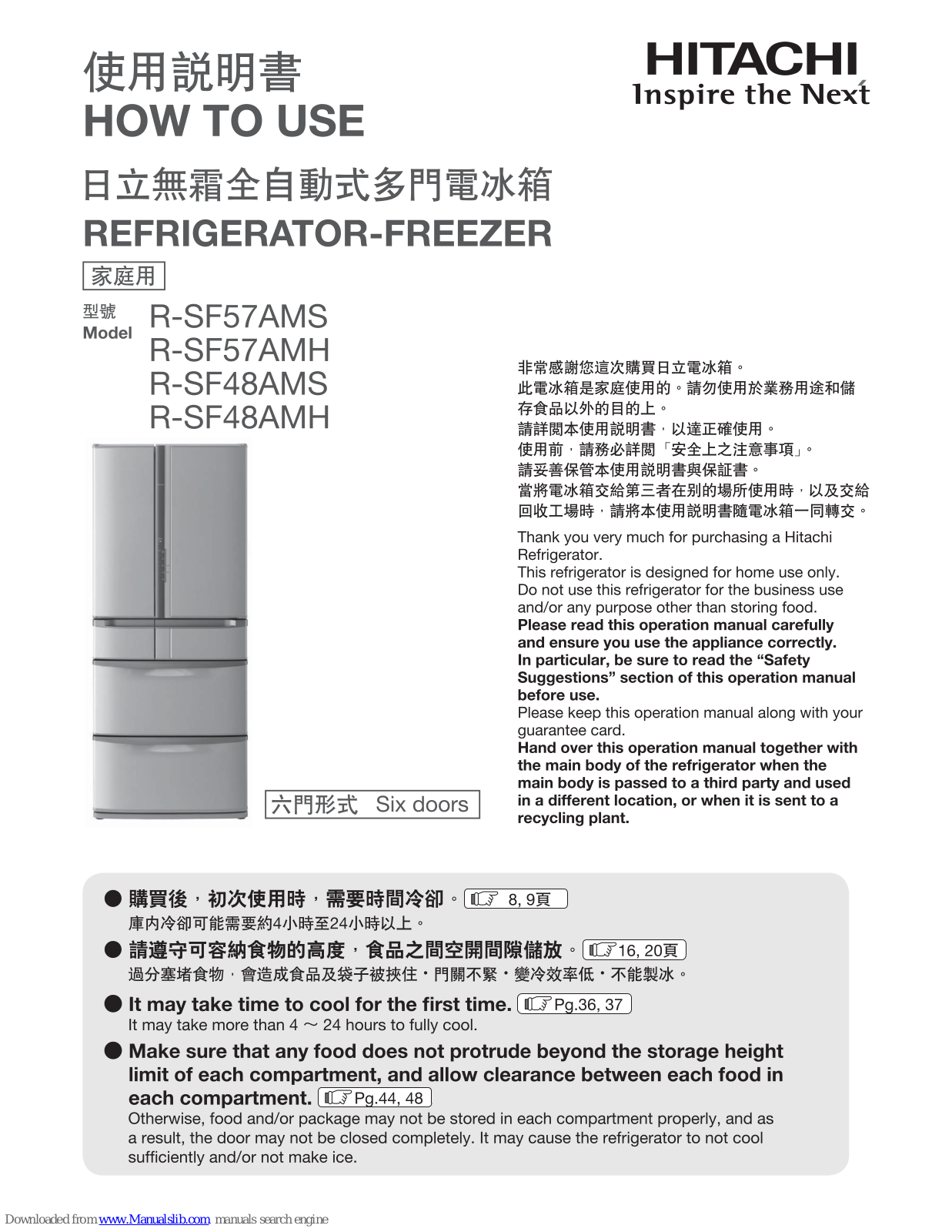 Hitachi R-SF57AMS, R-SF48AMH, R-SF57AMH, R-SF48AMS How To Use Manual