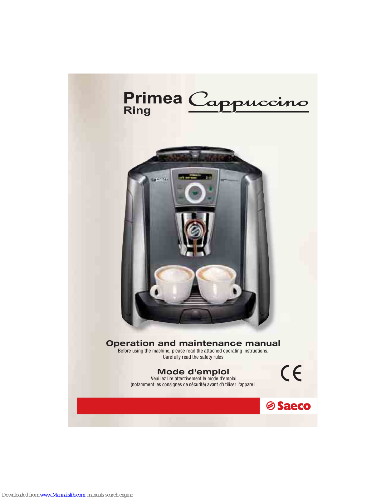 Saeco PRIMERA RING, Primea Cappuccino Ring, SUP030ND Operation And Maintenance Manual