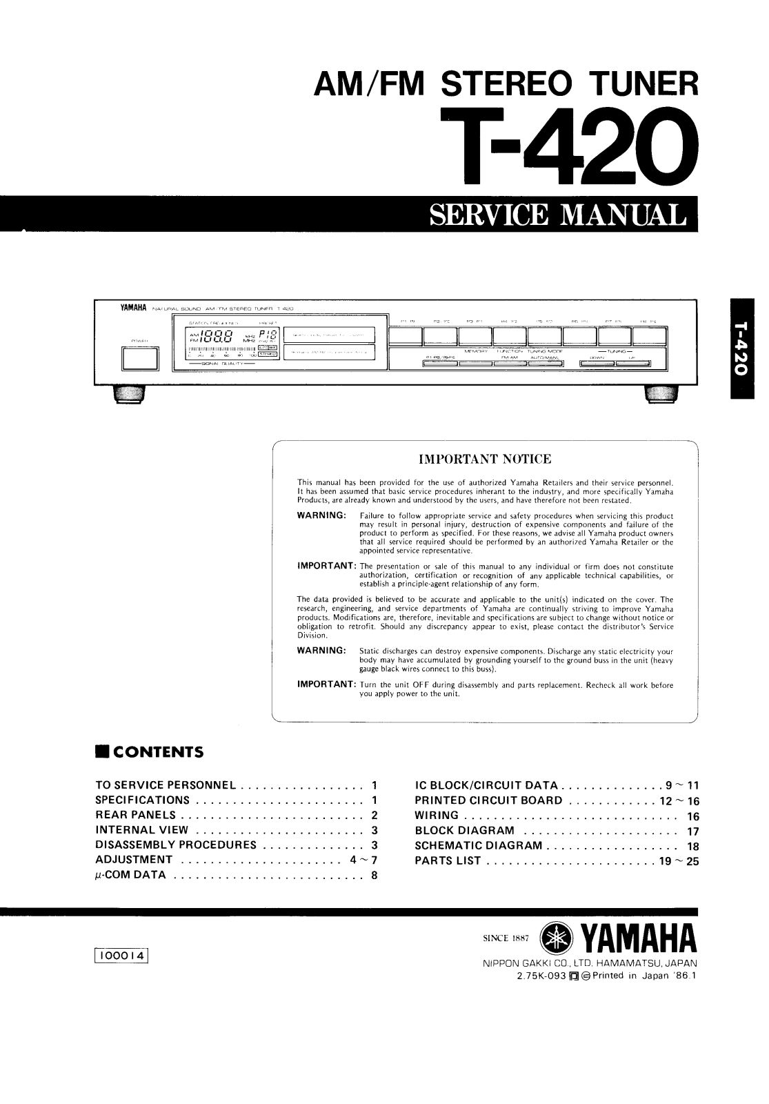 Yamaha T-420 Service Manual
