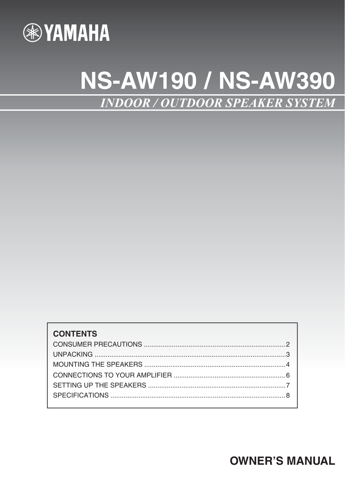 Yamaha NS-AW190, NS-AW390 Owner’s Manual