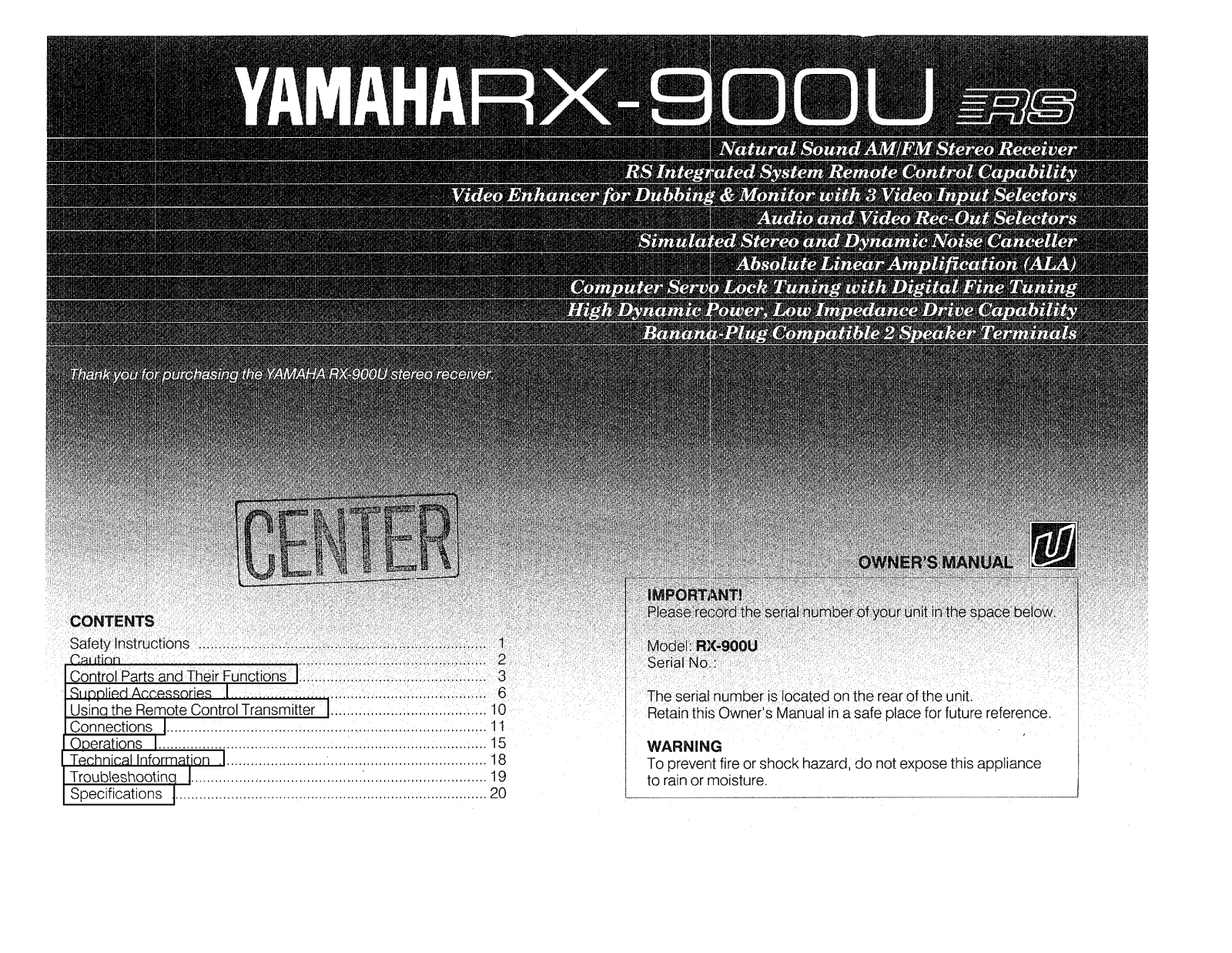 Yamaha RX-900-U Owners manual