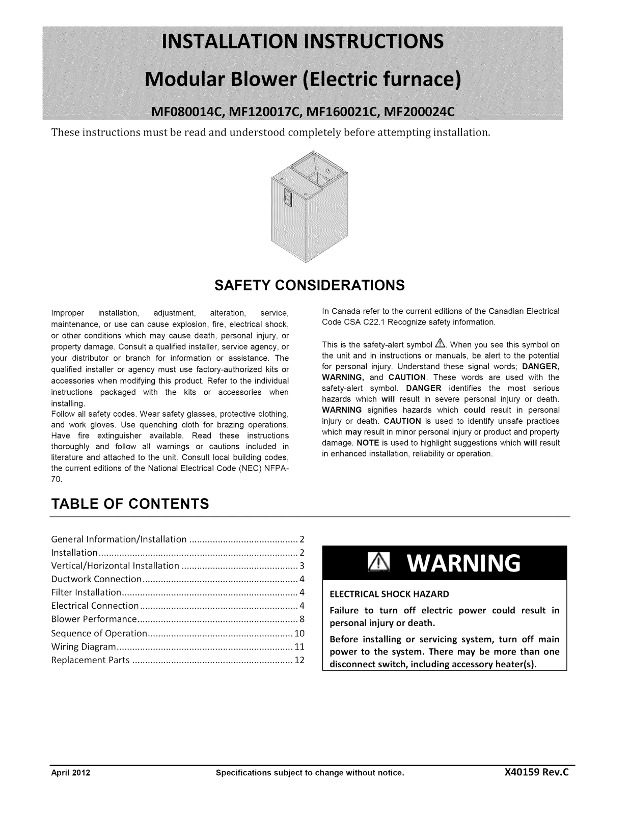 ICP MF080014C, MF120017C, MF160021C, MF200024C Installation Guide - ManualMachine.com