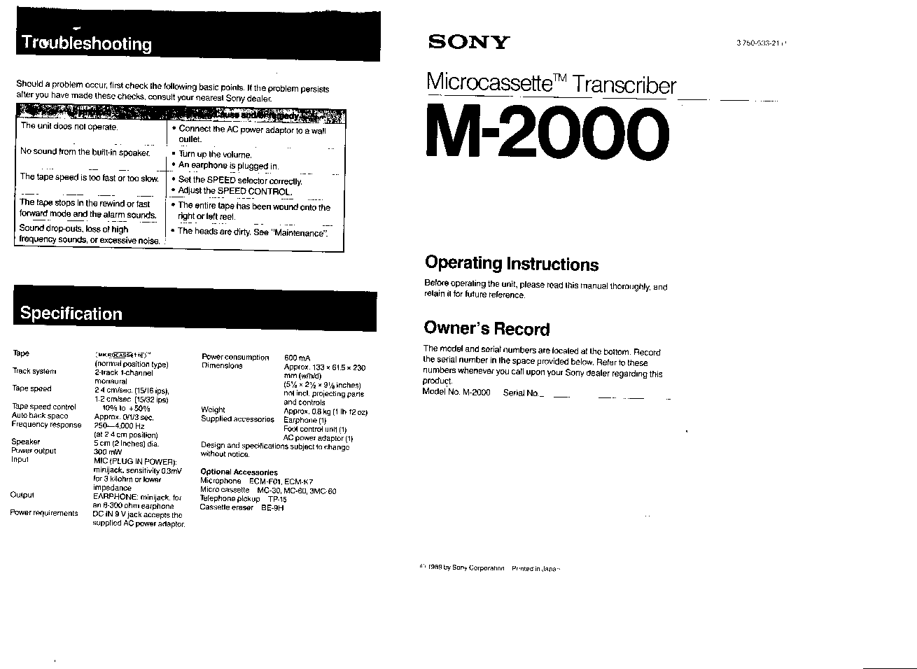 Sony M2000 User Manual