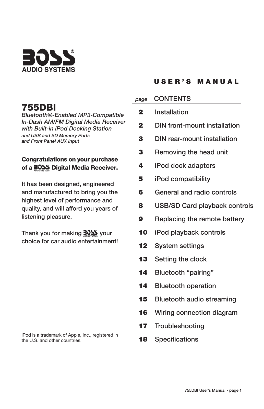 Boss Audio 755DBI User Manual