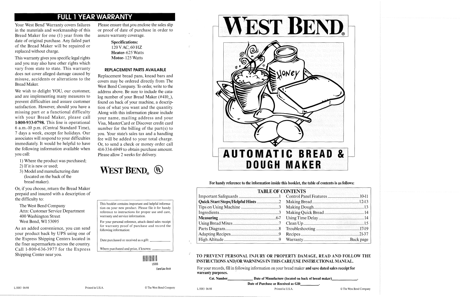 West Bend L5083 User Manual