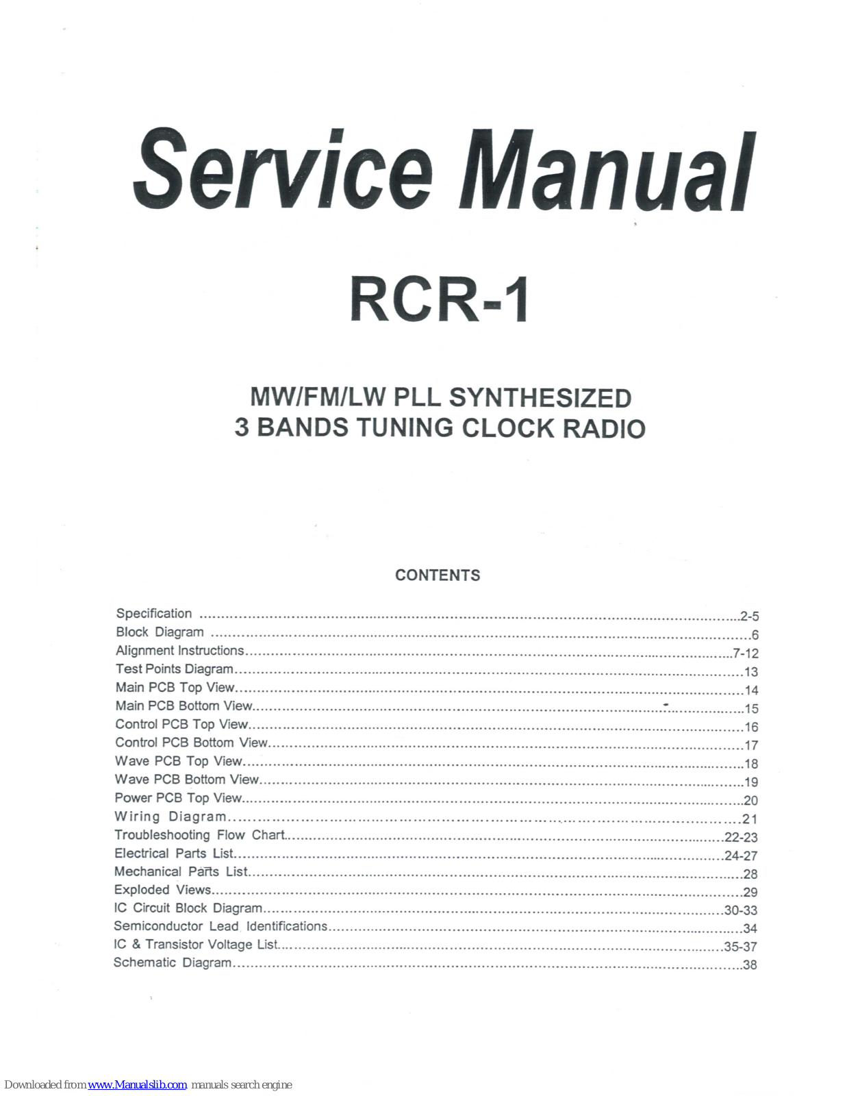 Sangean RCR-1 Service Manual