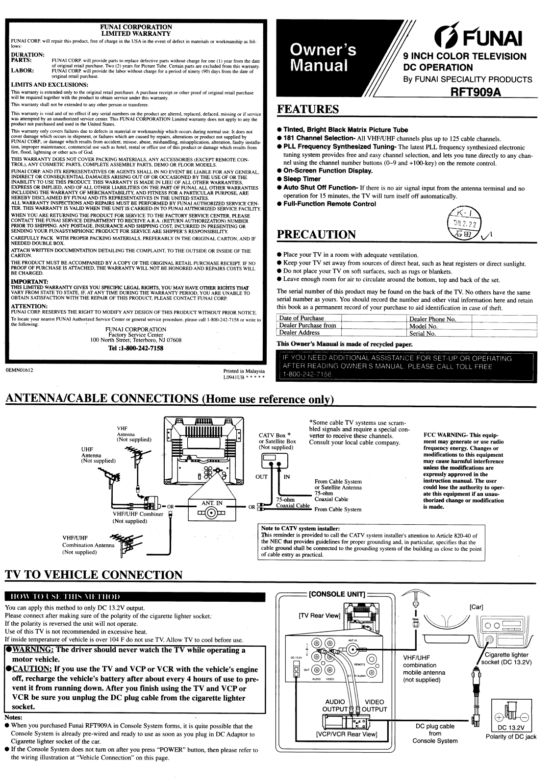 FUNAI RFT909A User Manual