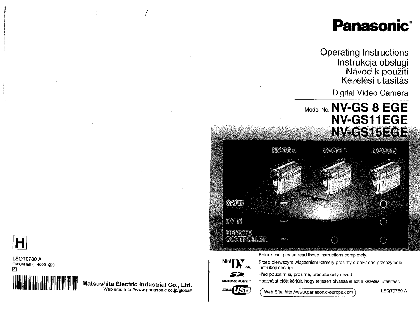 Panasonic NV-GS15, NV-GS11, NV-GS8 Operating instructions