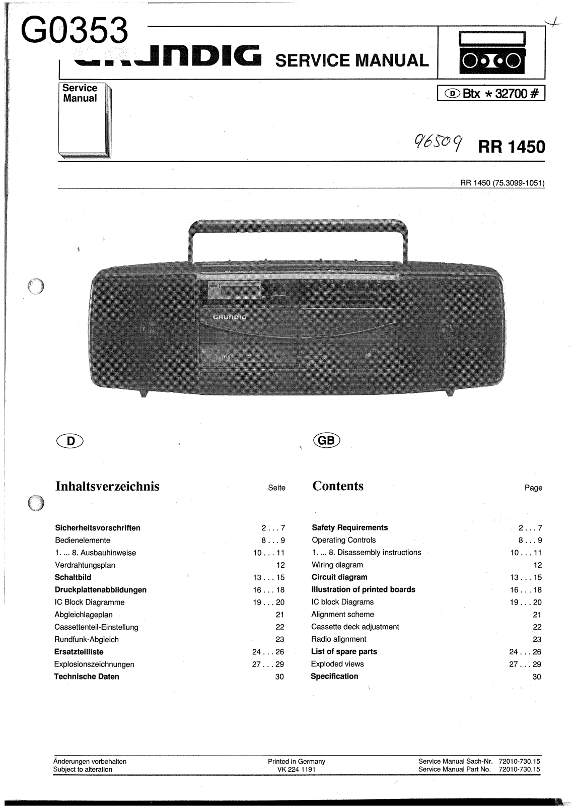 Grundig RR-1450 Service Manual