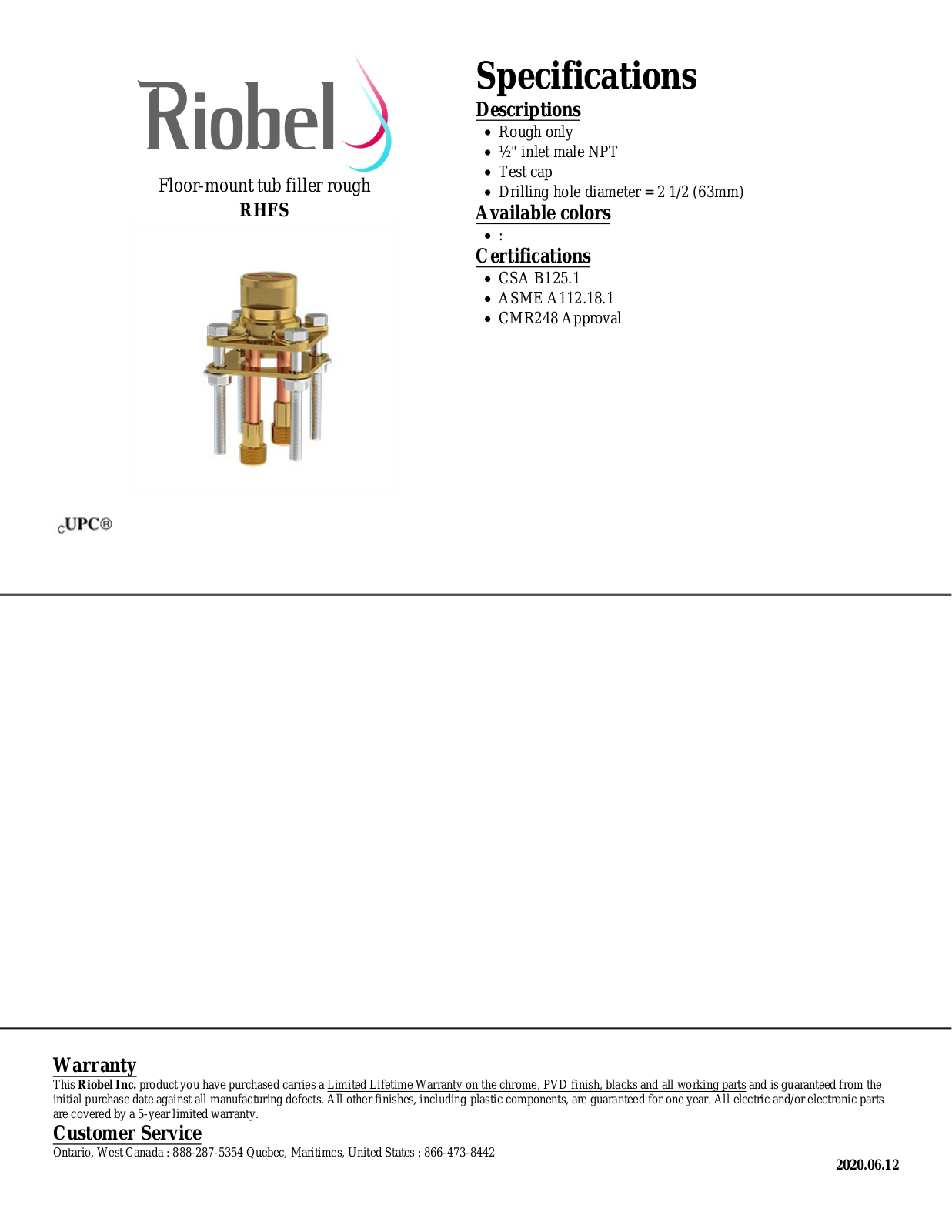 Riobel RHFS Specifications - ManualMachine.com