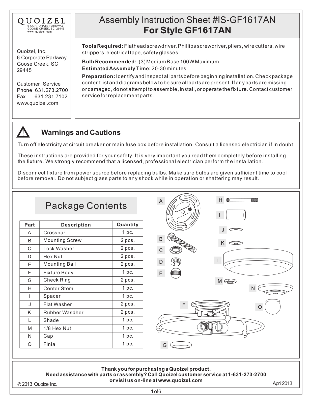 Quoizel GF1617AN User Manual