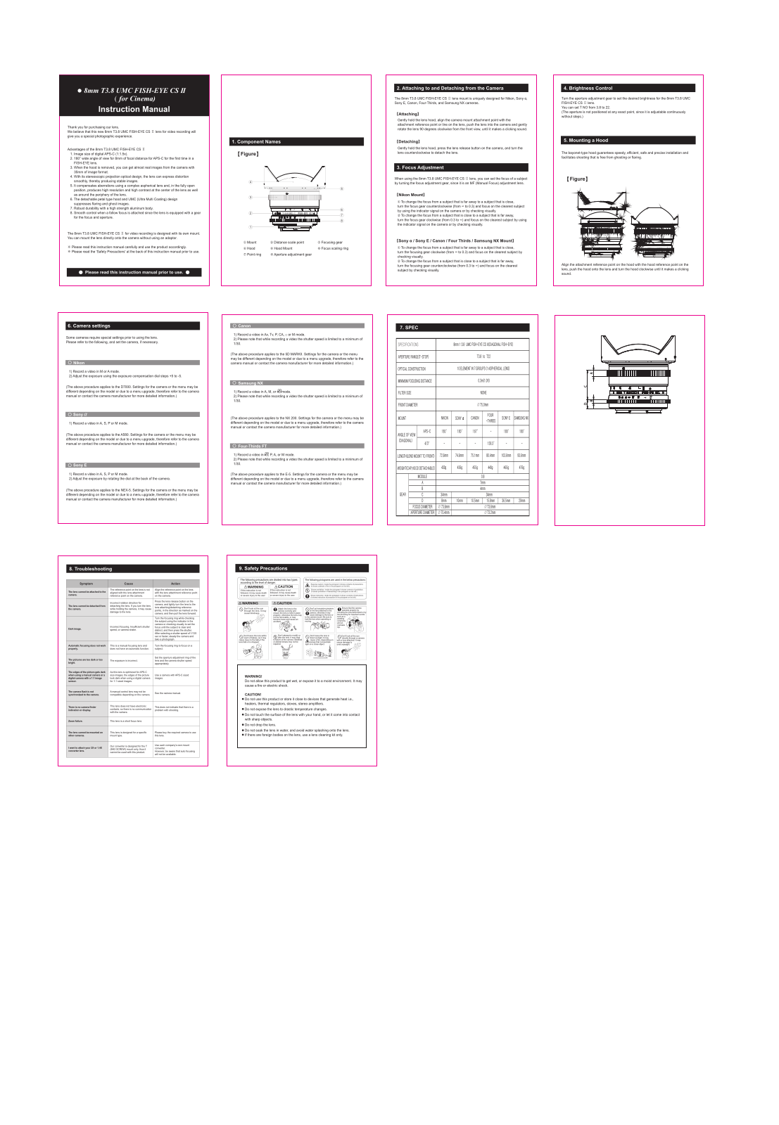 Samyang SYHD8MV-N, SYHD8MV-NEX, SYHD8MV-C User manual