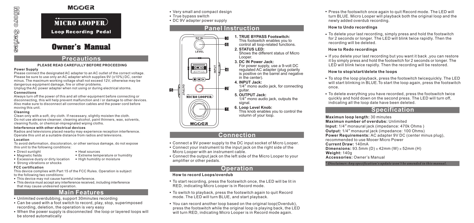 Mooer Micro Looper Owner`s Manual