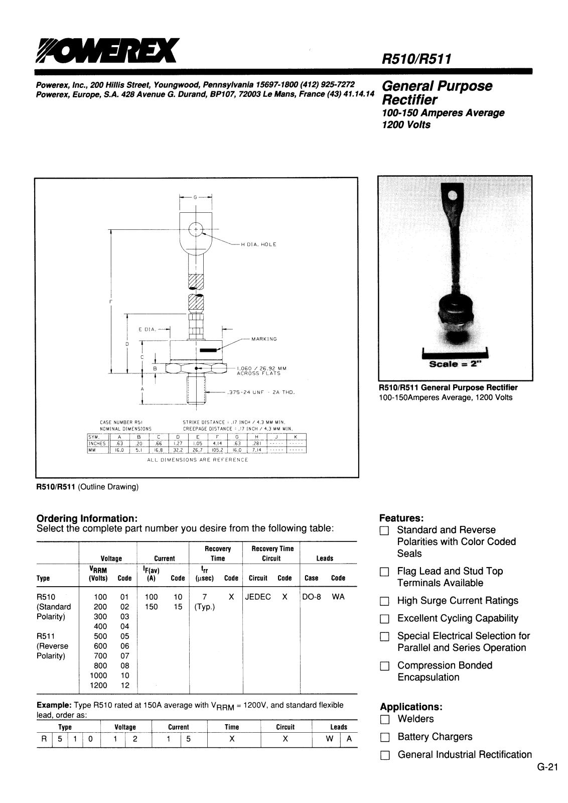 POWEREX R5100210XXWA, R5100215XXWA, R5100410XXWA, R5100415XXWA, R5100610XXWA Datasheet