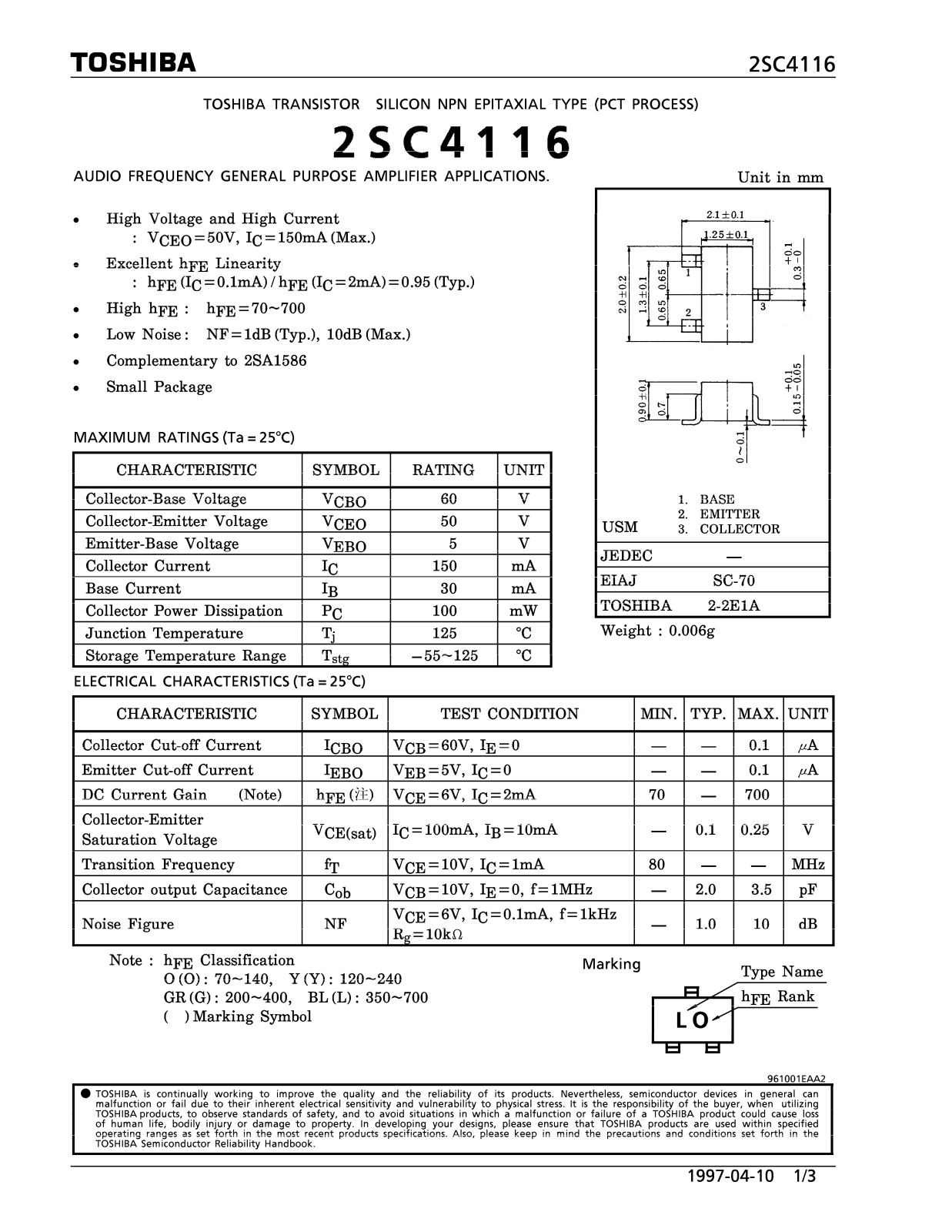 Toshiba 2SC4116 Datasheet