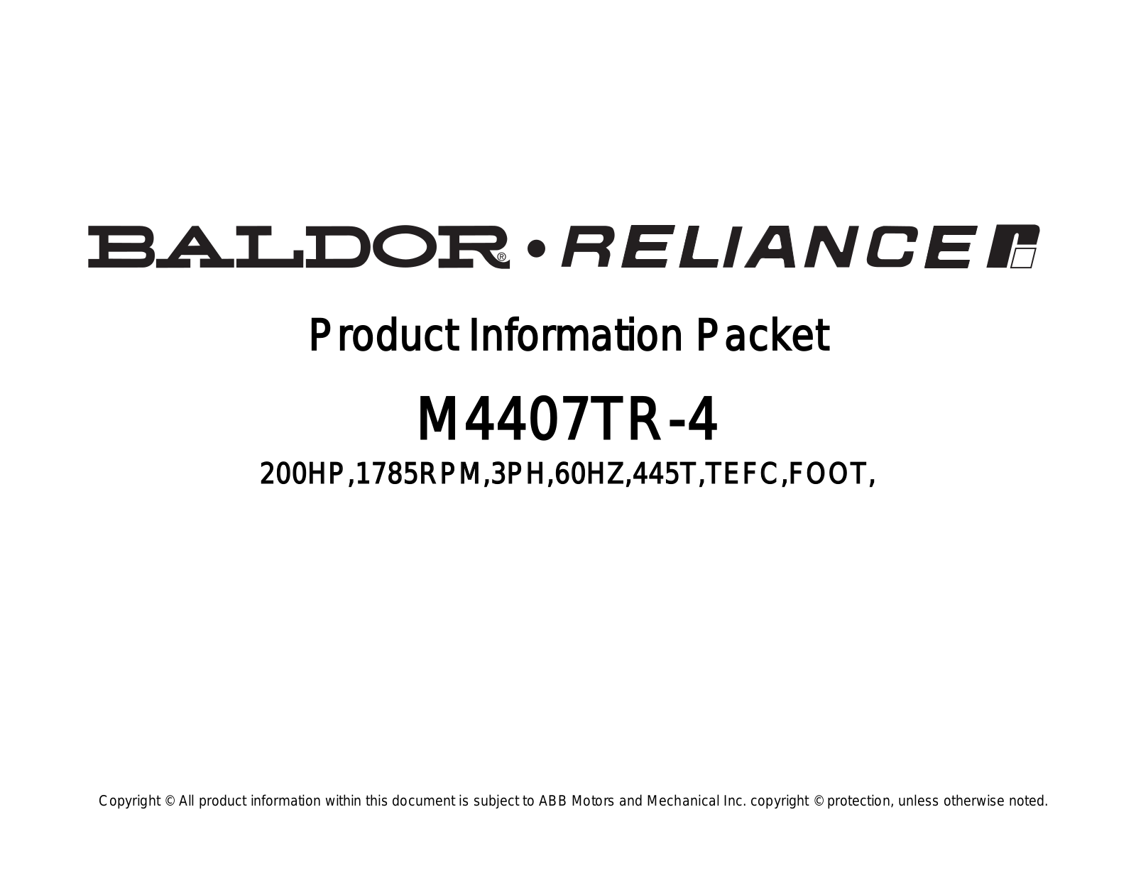 Baldor M4407TR-4 Product Information Sheet