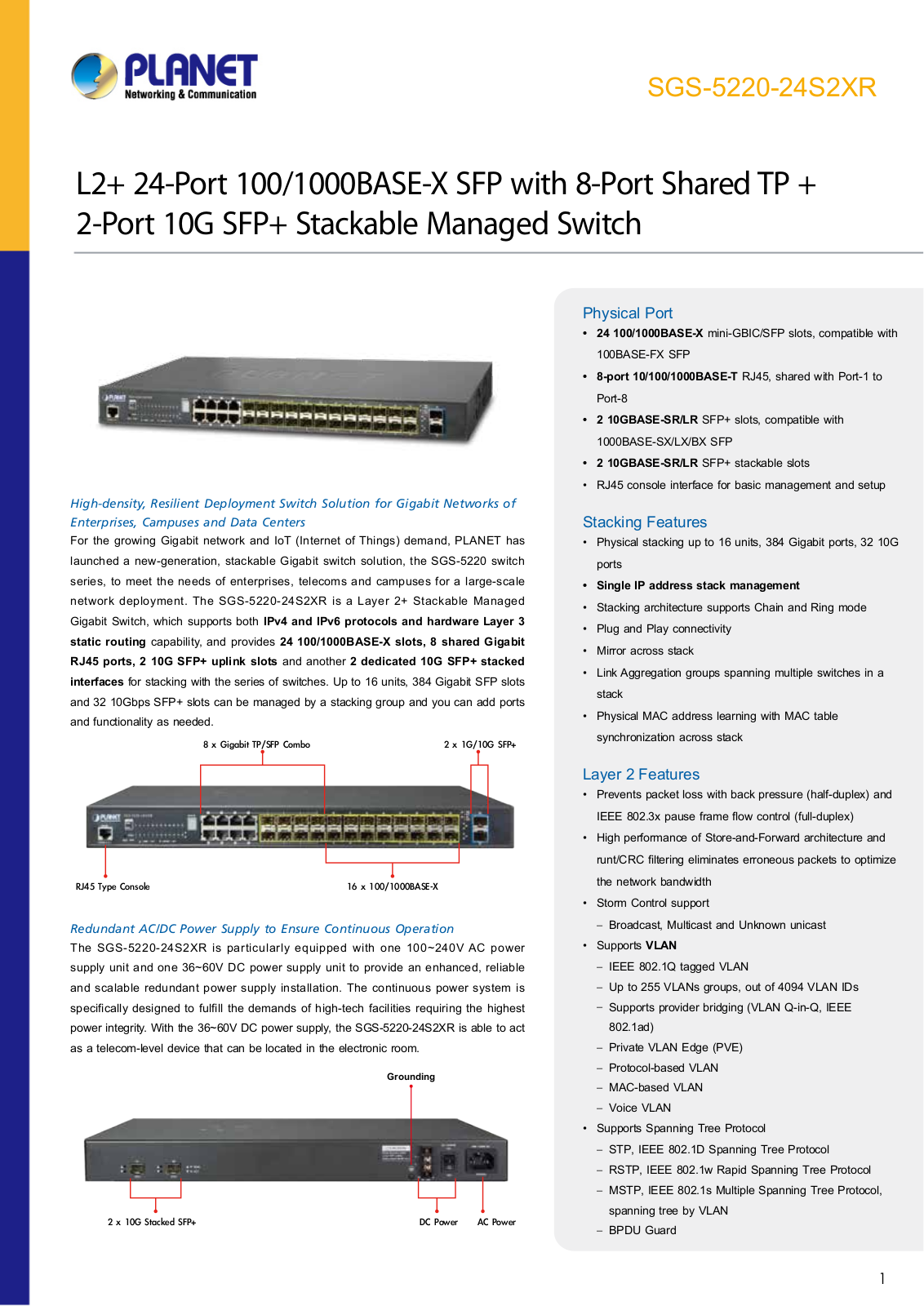 Planet SGS-5220-24S2XR User Manual