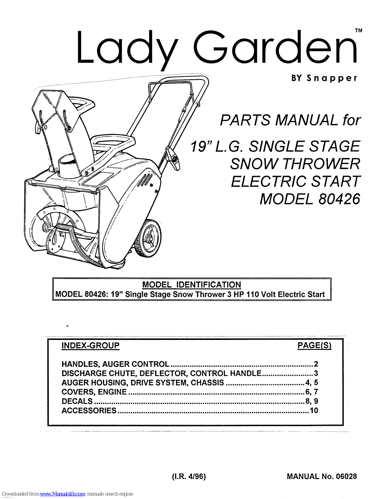 Snapper Lady Garden 80426 Parts Manual