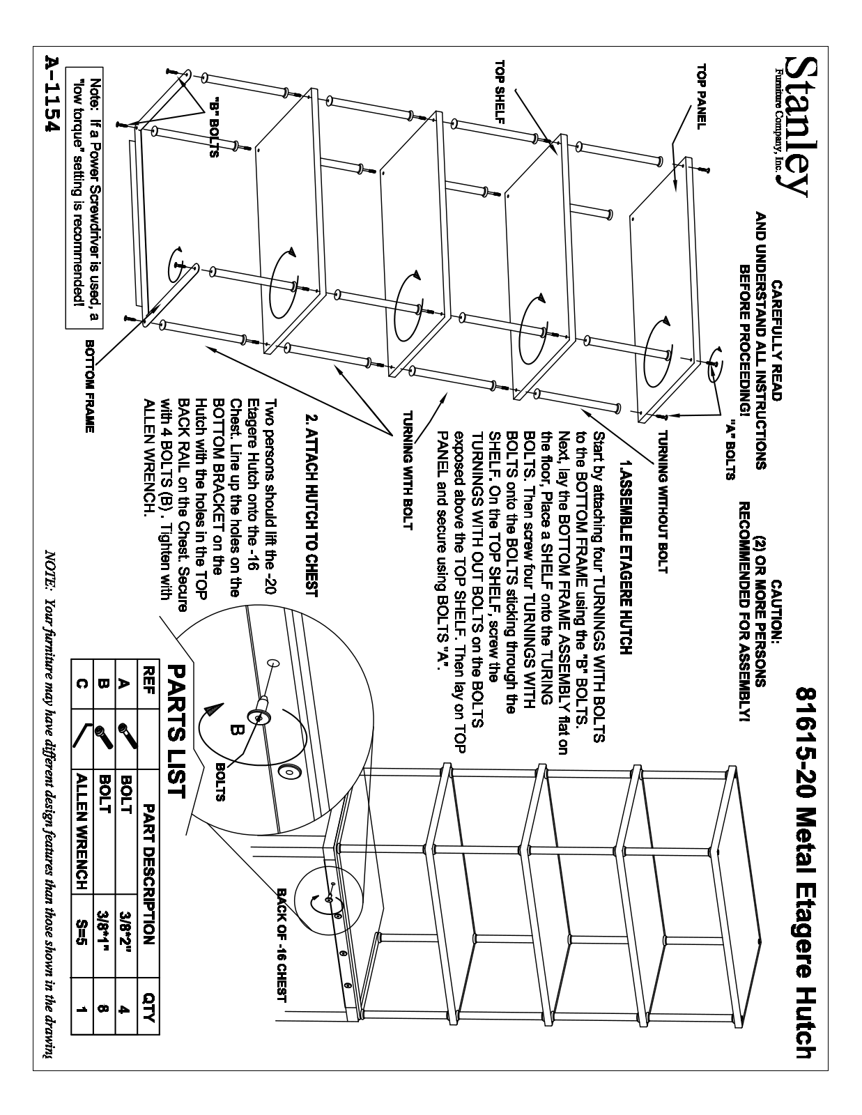 Stanley A-1154 81615-20 ETAGERE MODEL Assembly Instruction