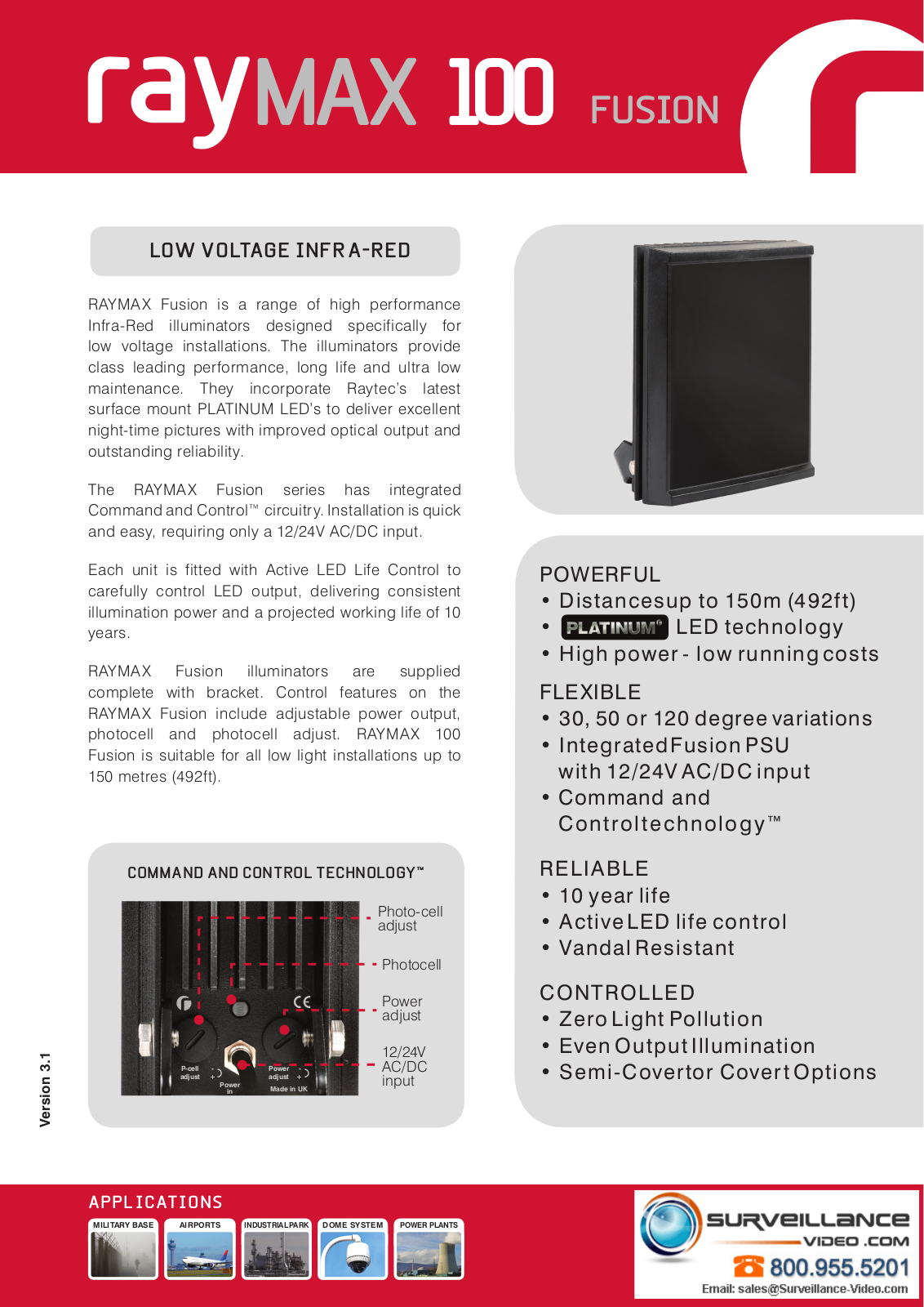 Raytec RM100-F-10, RM100-F-30, RM100-F-50 Specsheet