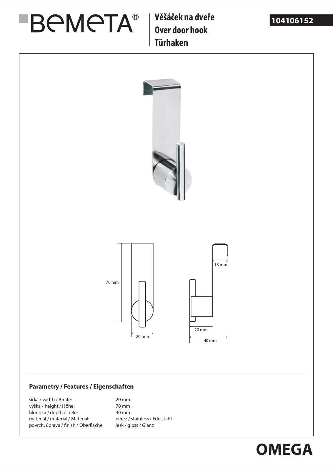 Bemeta Omega 104106152 User guide