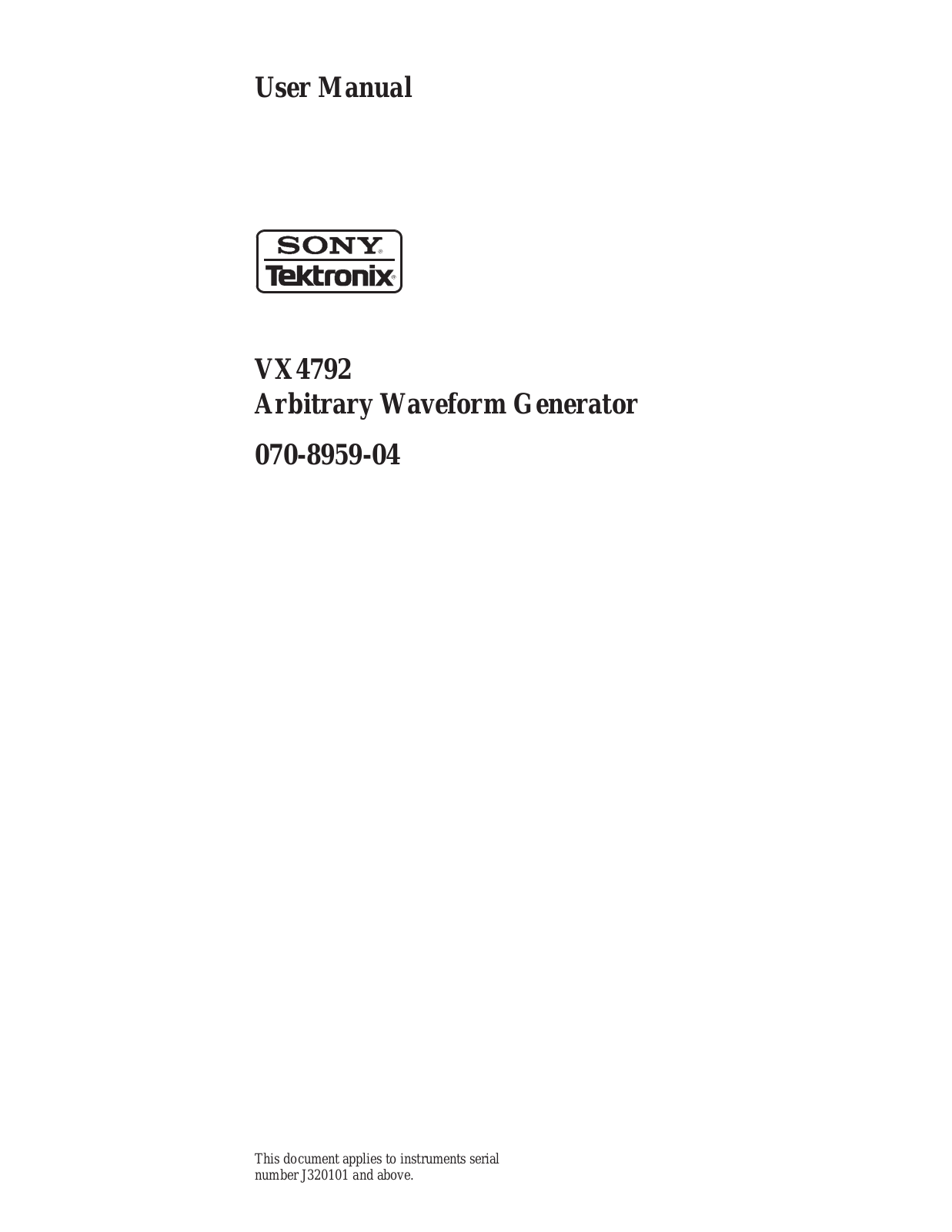 Tektronix VX4792 User Manual