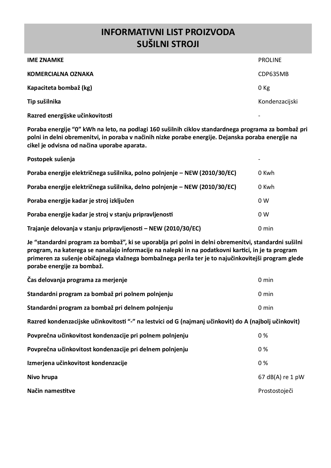 PROLINE CDP635MB product sheet