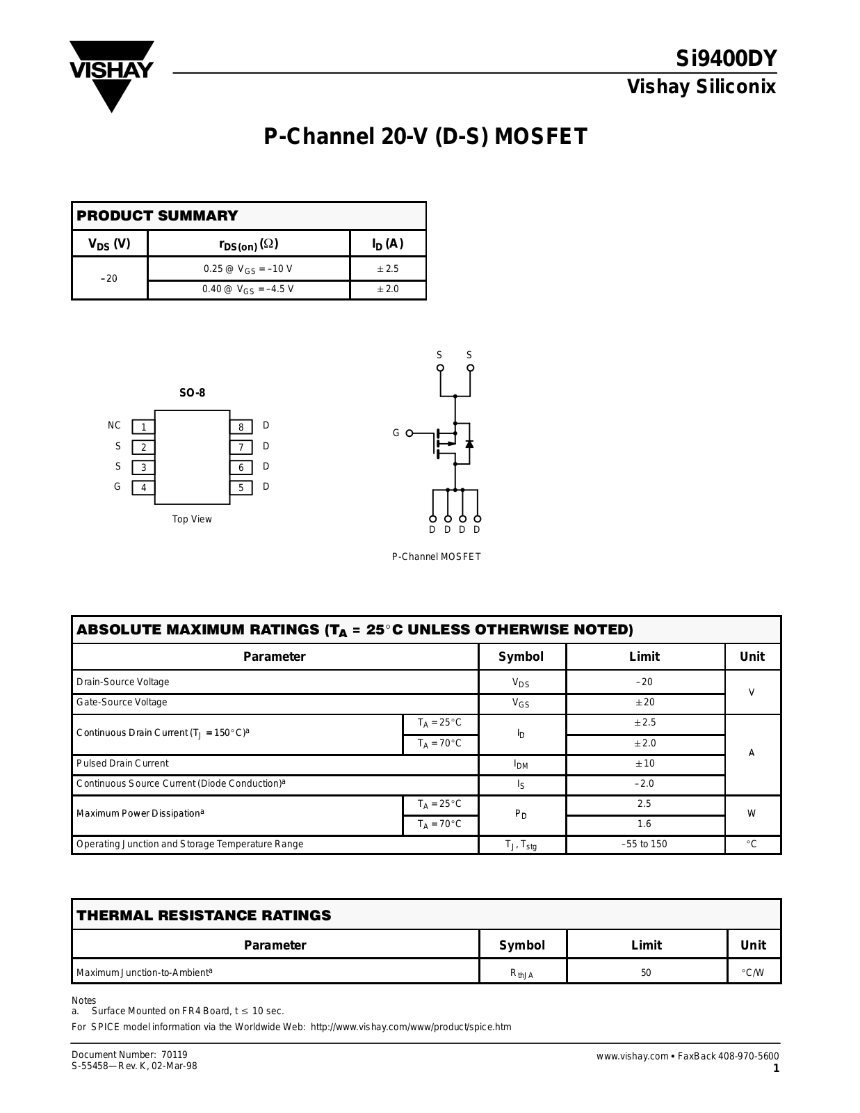 VISHAY Si9400DY Technical data