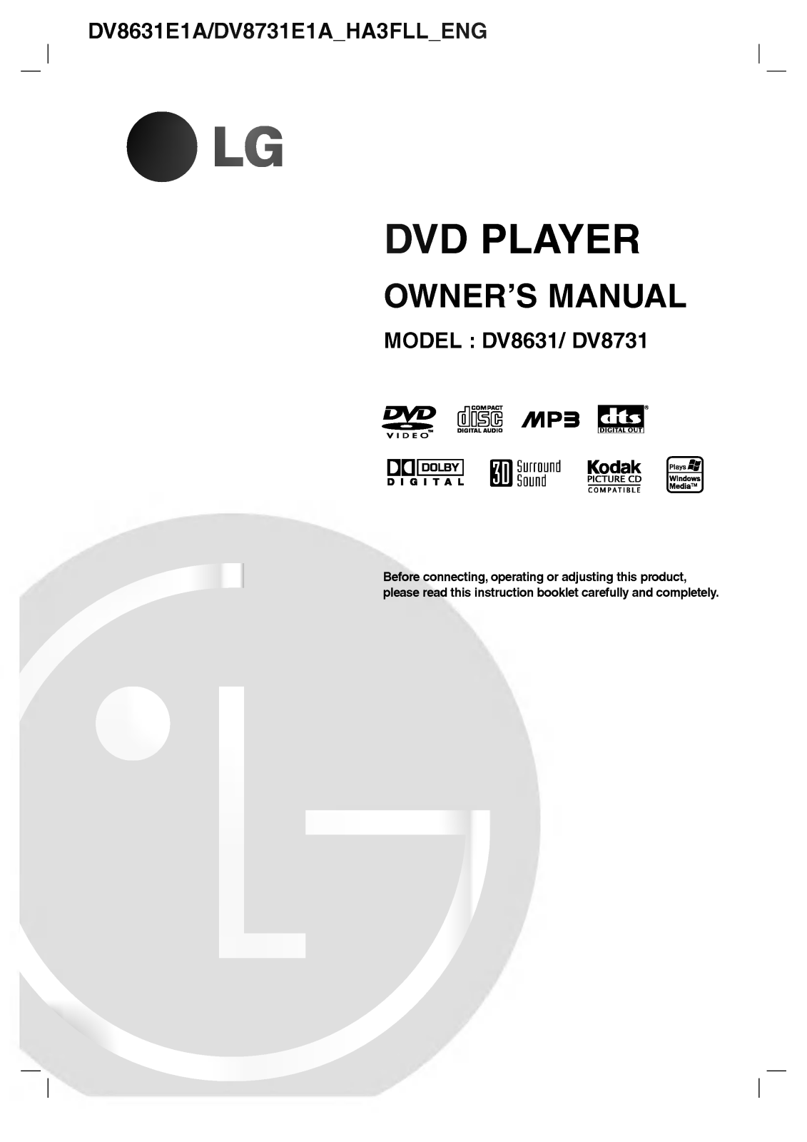 LG DV8631E1A User manual