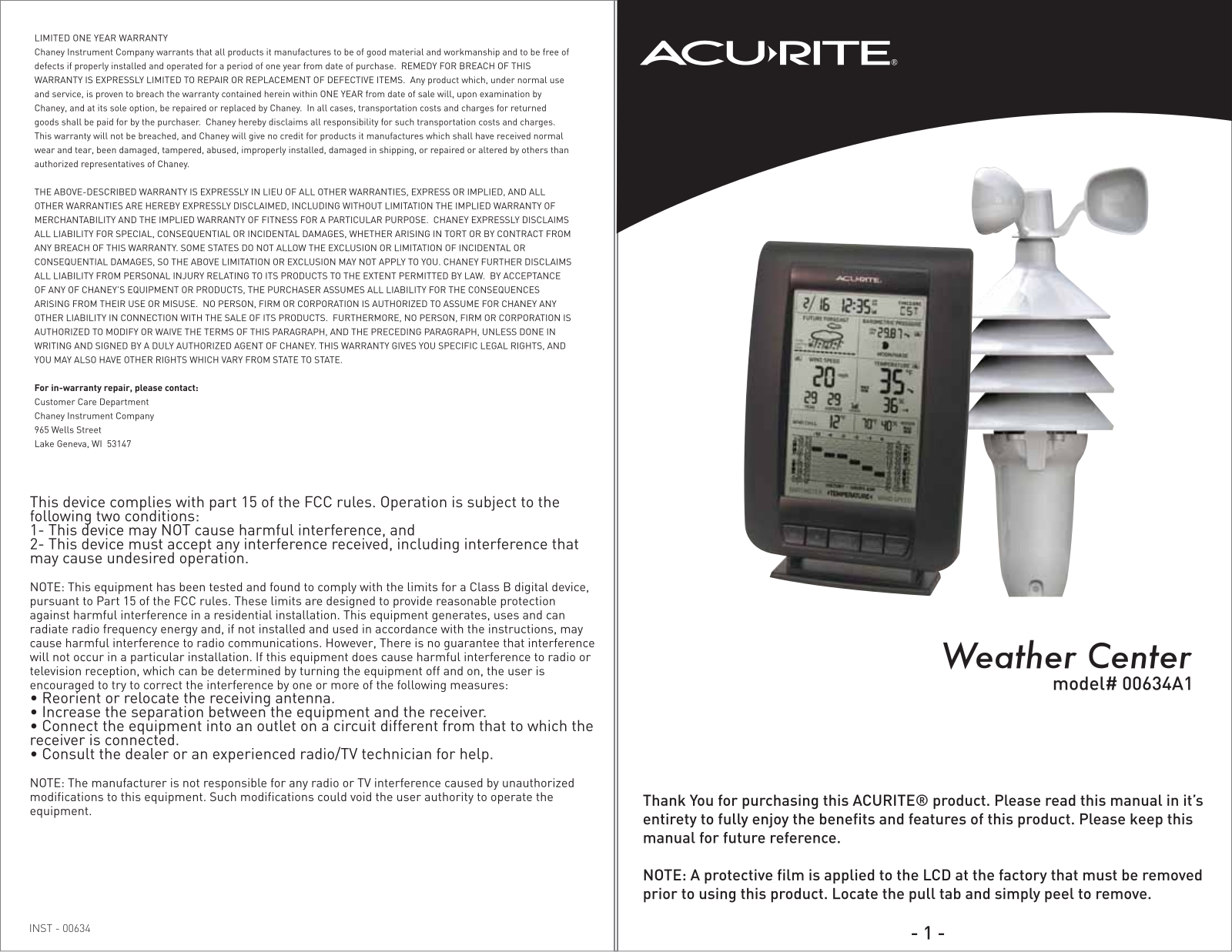 Acu-Rite 00634A1 User Manual