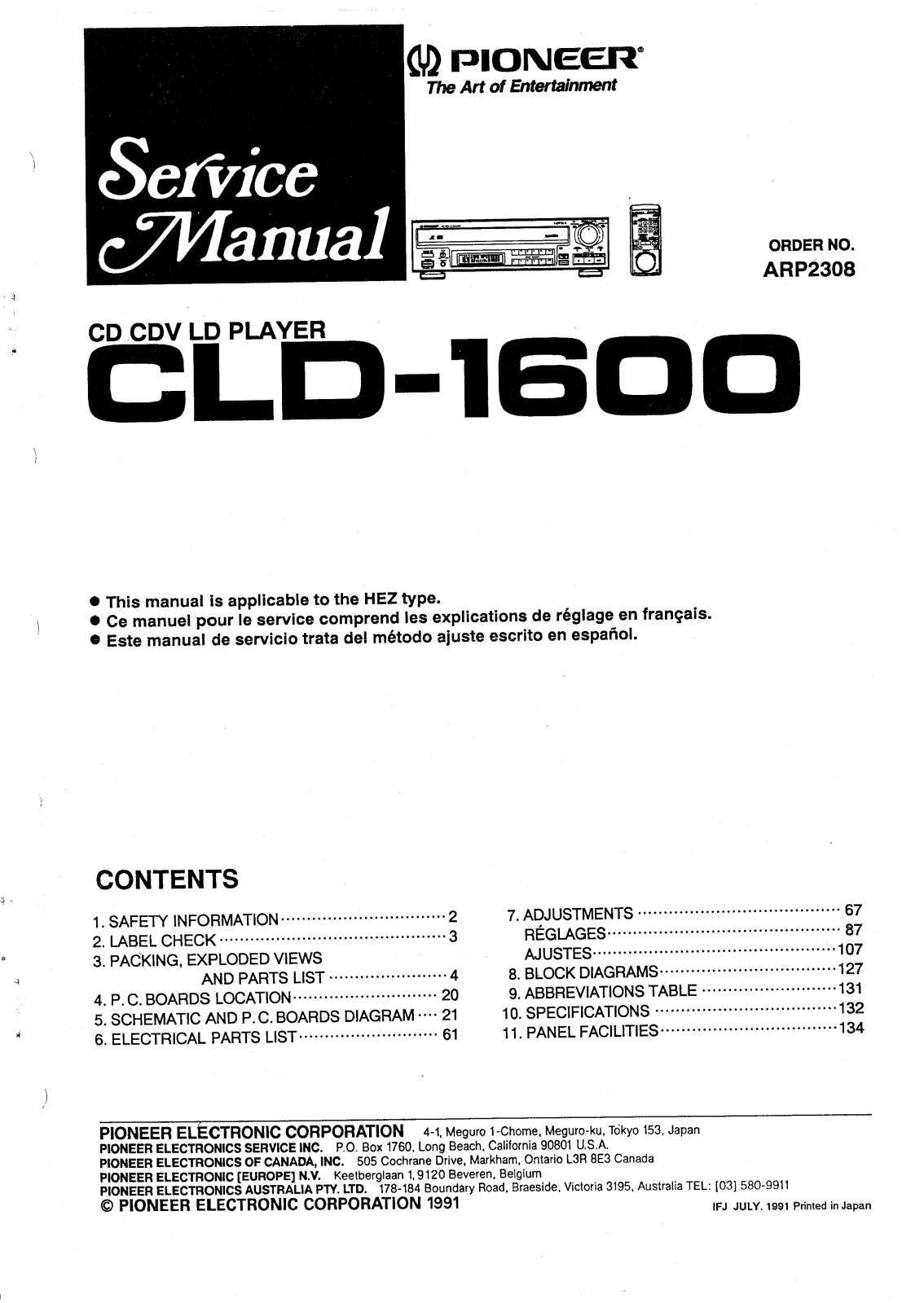 Pioneer CLD-1600 Schematic