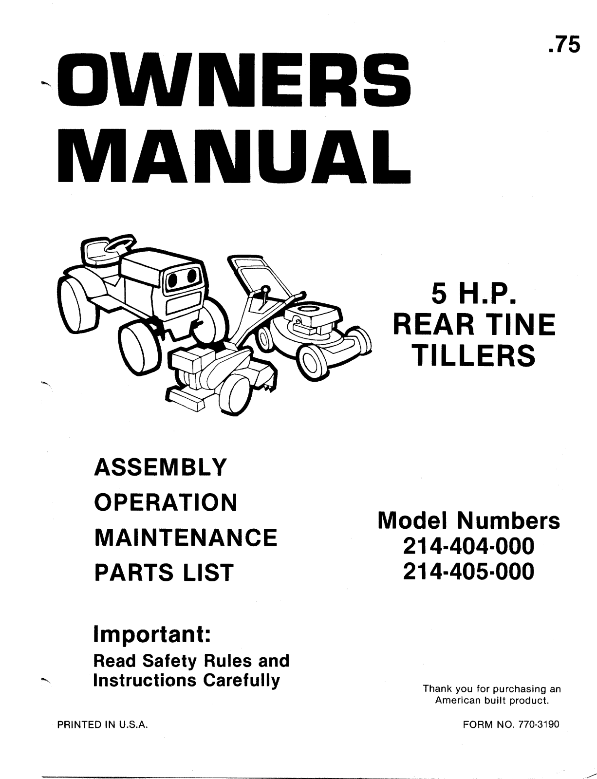 Mtd 214-405-000 owners Manual