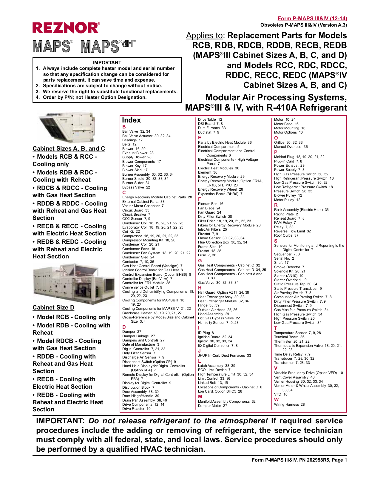 Reznor MAPSIV User Manual