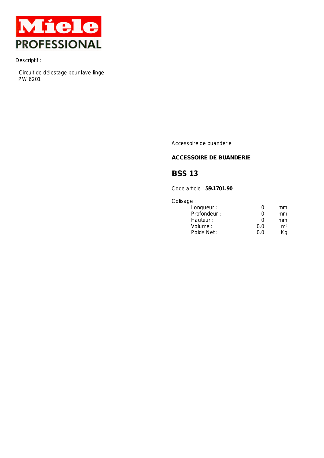 MIELE BSS 13 DESCRIPTIF User Manual