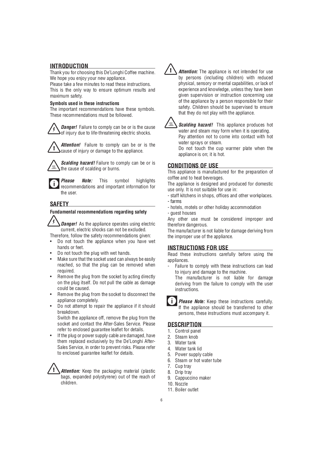 Delonghi ECO310B, ECO310BK, ECO310R, ECO310W Operating Instructions