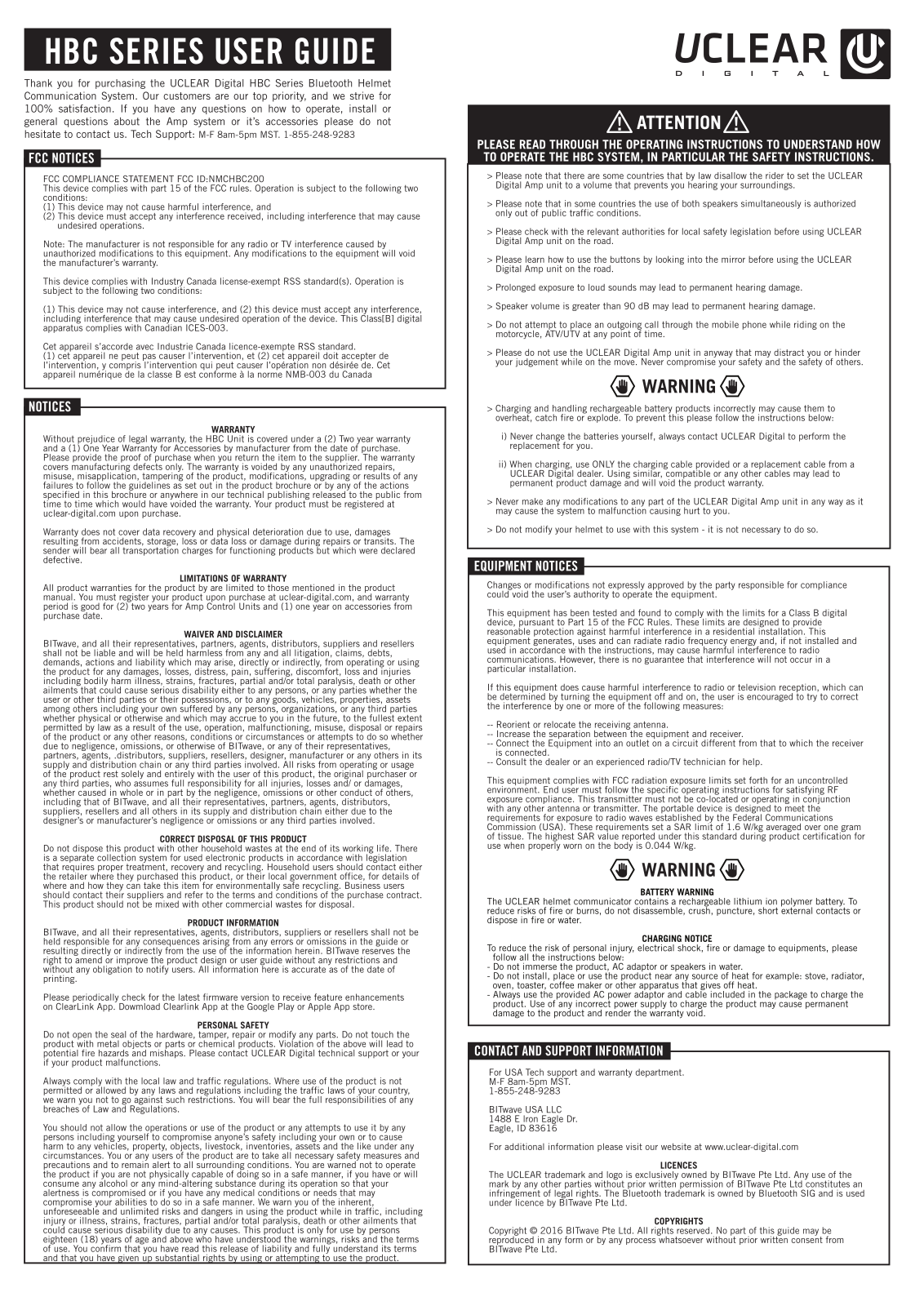 Uclear Digital HBC200 Force, HBC100 Plus User Manual