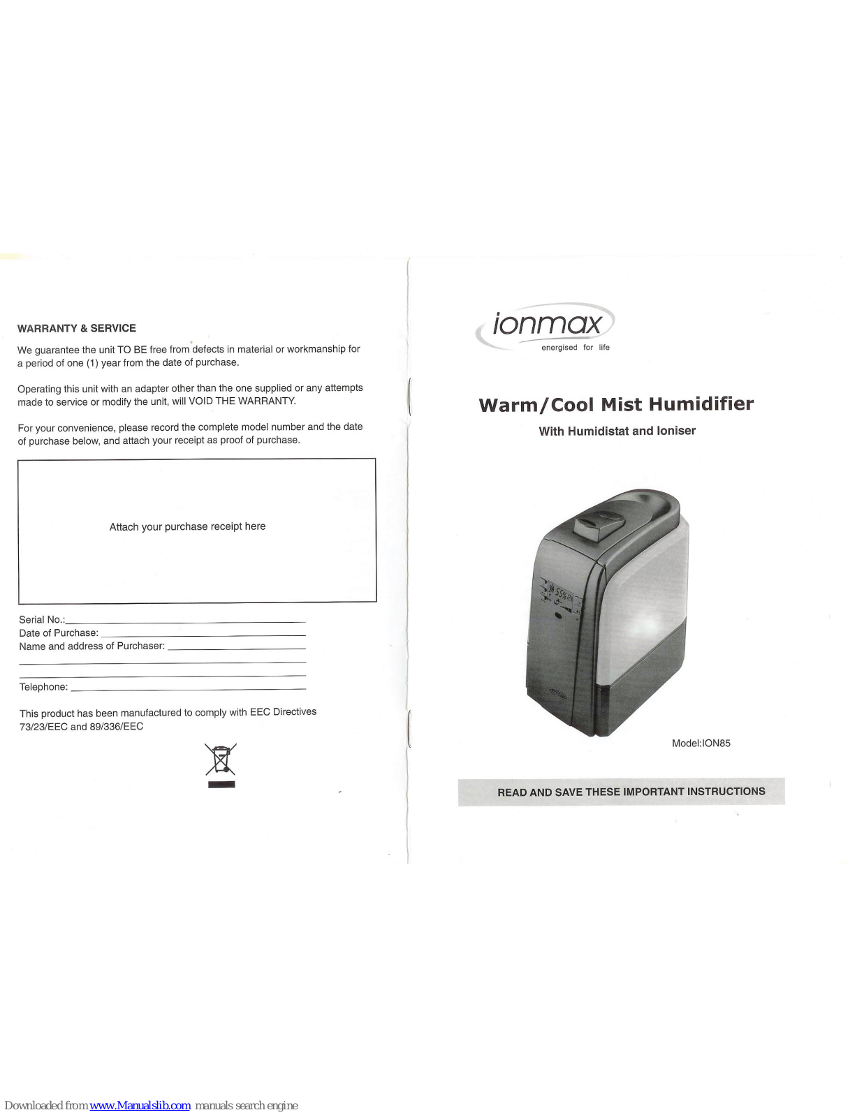 ionmax ION85 Important Instructions Manual - ManualMachine.com