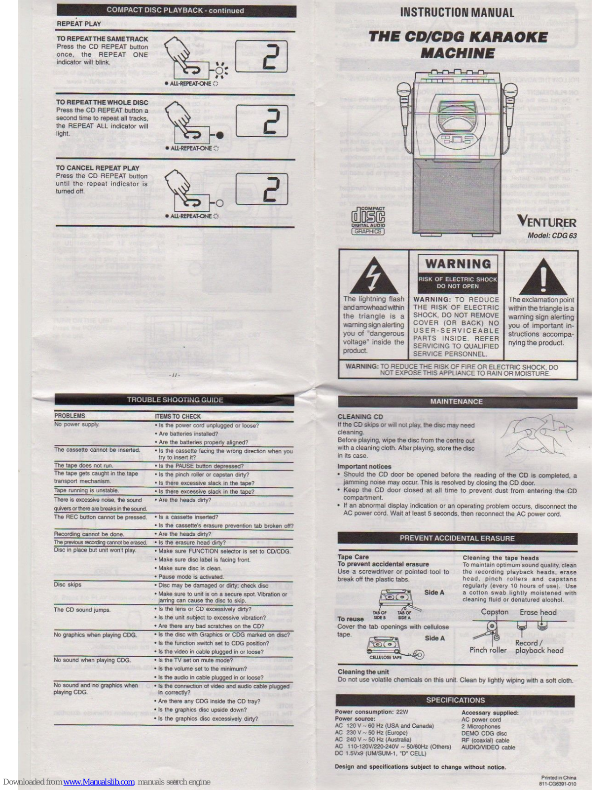 Venturer CDG 63 Instruction Manual