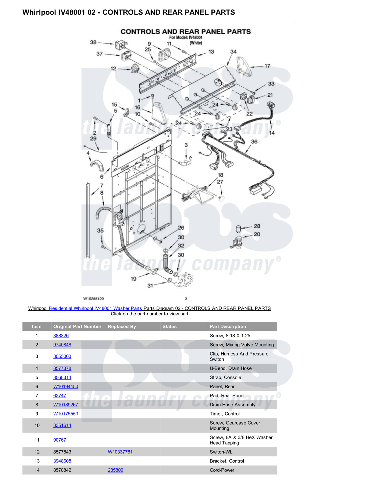 Whirlpool IV48001 Parts Diagram